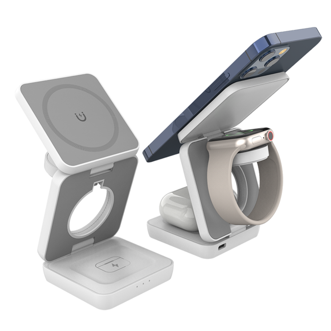 3-i-1 Foldbar trådløs oplader - Hvid