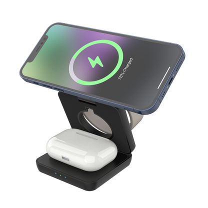 3-i-1 Foldbar trådløs oplader - Sort