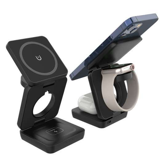 3-i-1 Foldbar trådløs oplader - Sort