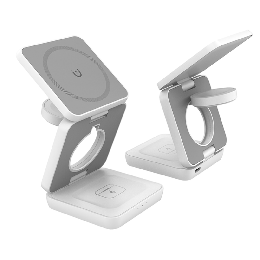3-i-1 Foldbar trådløs oplader - Hvid