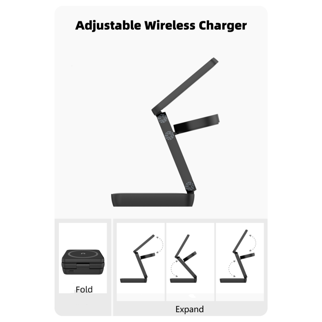 3-i-1 Foldbar trådløs oplader - Hvid