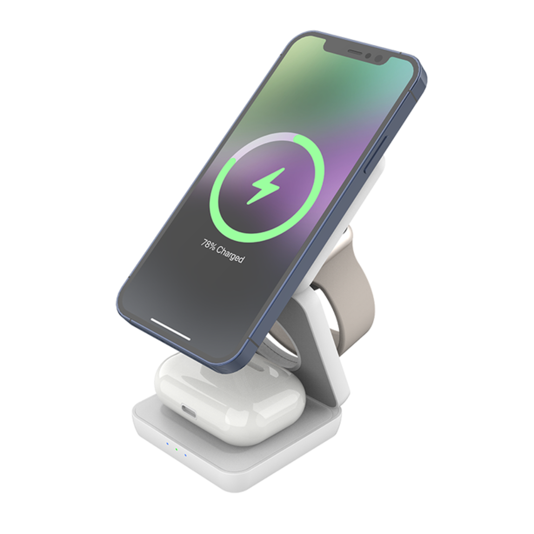 3-i-1 Foldbar trådløs oplader - Hvid